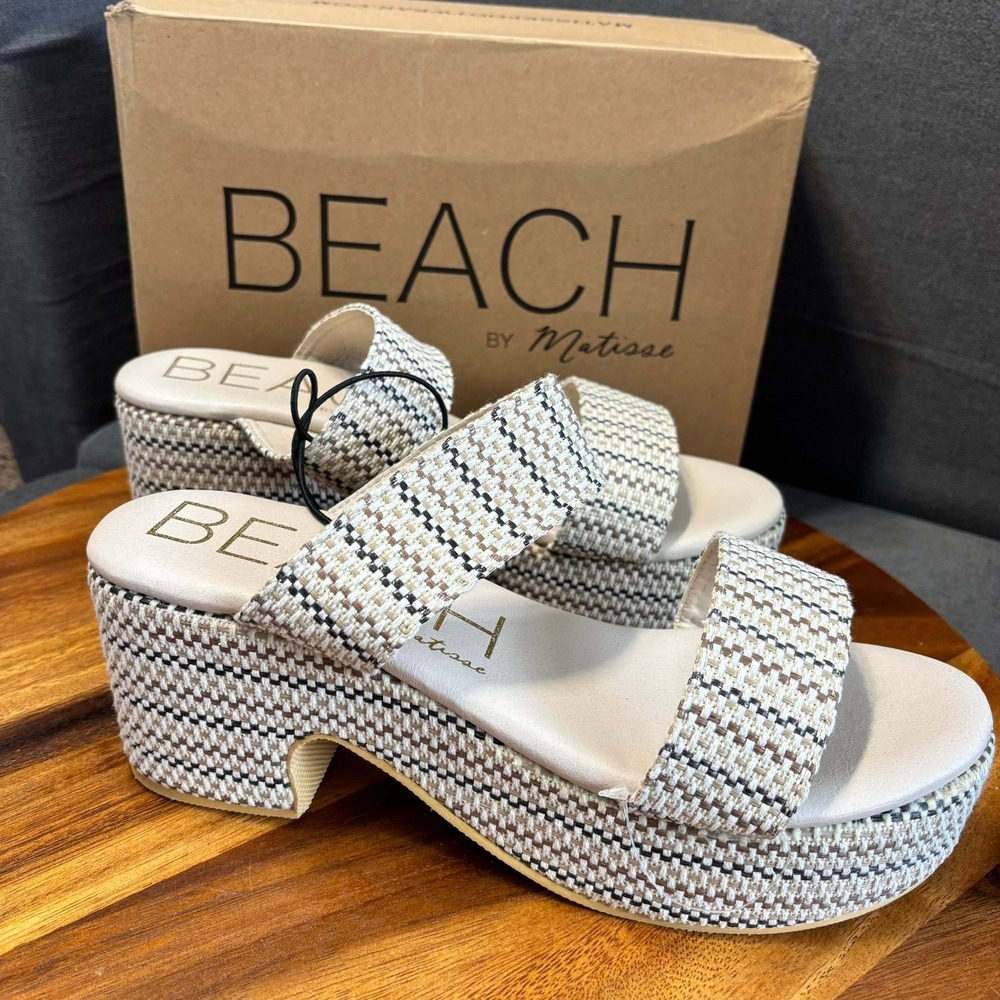 Y2K style Platform, Beach, Woven Raffia Platform Sandals Tan Cream, Women's 11M - Picture 2 of 10